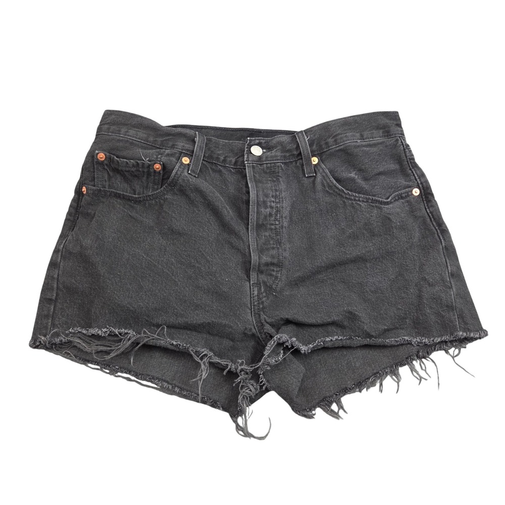 Levis 501 Cut Off Shorts Womens 32 Black Denim Frayed Hem High Rise Casual Beach